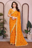 Stylish Mustard Yellow Bandhani Georgette Saree Embroidery Lace Border