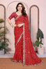 Premium Red Bandhani Georgette Saree Embroidery Lace Border