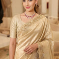 Luxury Gold Pure Kanjivaram Silk Sequins Embroidery Work Saree