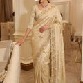 Luxury Gold Pure Kanjivaram Silk Sequins Embroidery Work Saree