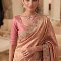 Elegant Rose Gold Pure Kanjivaram Silk Sequin Embroidery Work Saree
