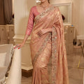 Elegant Rose Gold Pure Kanjivaram Silk Sequin Embroidery Work Saree for Wedding