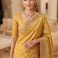 Premium Mustard Yellow Pure Kanjivaram Silk Sequin Embroidery Work Saree