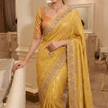Premium Mustard Yellow Pure Kanjivaram Silk Sequin Embroidery Work Saree
