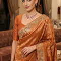 Royal Copper Brown Pure Kanjivaram Silk Sequin Embroidery Work Saree