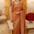 Royal Copper Brown Pure Kanjivaram Silk Sequin Embroidery Work Saree