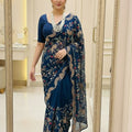 Elegant Navy Blue Rangoli Silk Embroidery Work Saree for Women