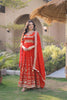 Stunning Orange Red Faux Georgette Designer Gown with Heavy Embroidery Work and Dupatta