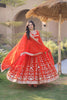 Stunning Orange Red Faux Georgette Designer Gown with Heavy Embroidery Work and Dupatta