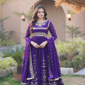 Awesome Purple Faux Georgette Designer Gown with Heavy Embroidery Work and Dupatta