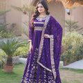 Awesome Purple Faux Georgette Designer Gown with Heavy Embroidery Work and Dupatta