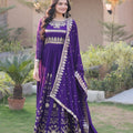 Awesome Purple Faux Georgette Designer Gown with Heavy Embroidery Work and Dupatta