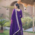 Awesome Purple Faux Georgette Designer Gown with Heavy Embroidery Work and Dupatta