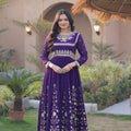 Awesome Purple Faux Georgette Designer Gown with Heavy Embroidery Work and Dupatta