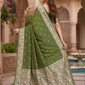 Premium Olive Green Soft Pure Banarasi Silk Saree Zari Weaving for Women