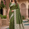 Premium Olive Green Soft Pure Banarasi Silk Saree Zari Weaving for Women