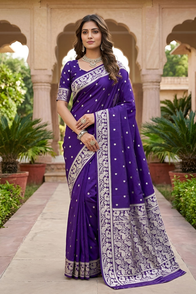 Stylish Purple Soft Pure Banarasi Silk Saree Zari Weaving for Women