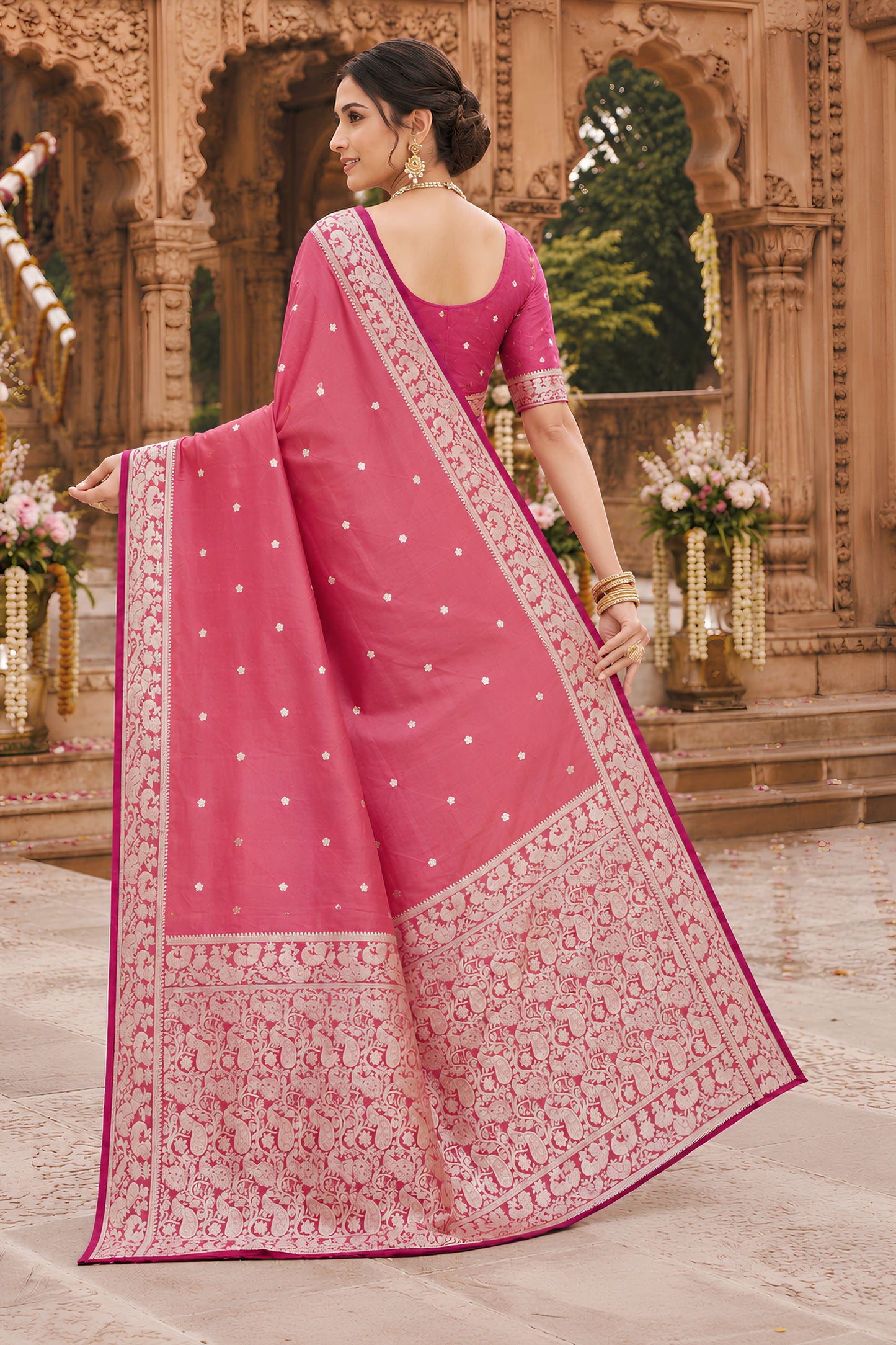 Beautiful Pink Soft Pure Banarasi Silk Saree Zari Weaving for Women