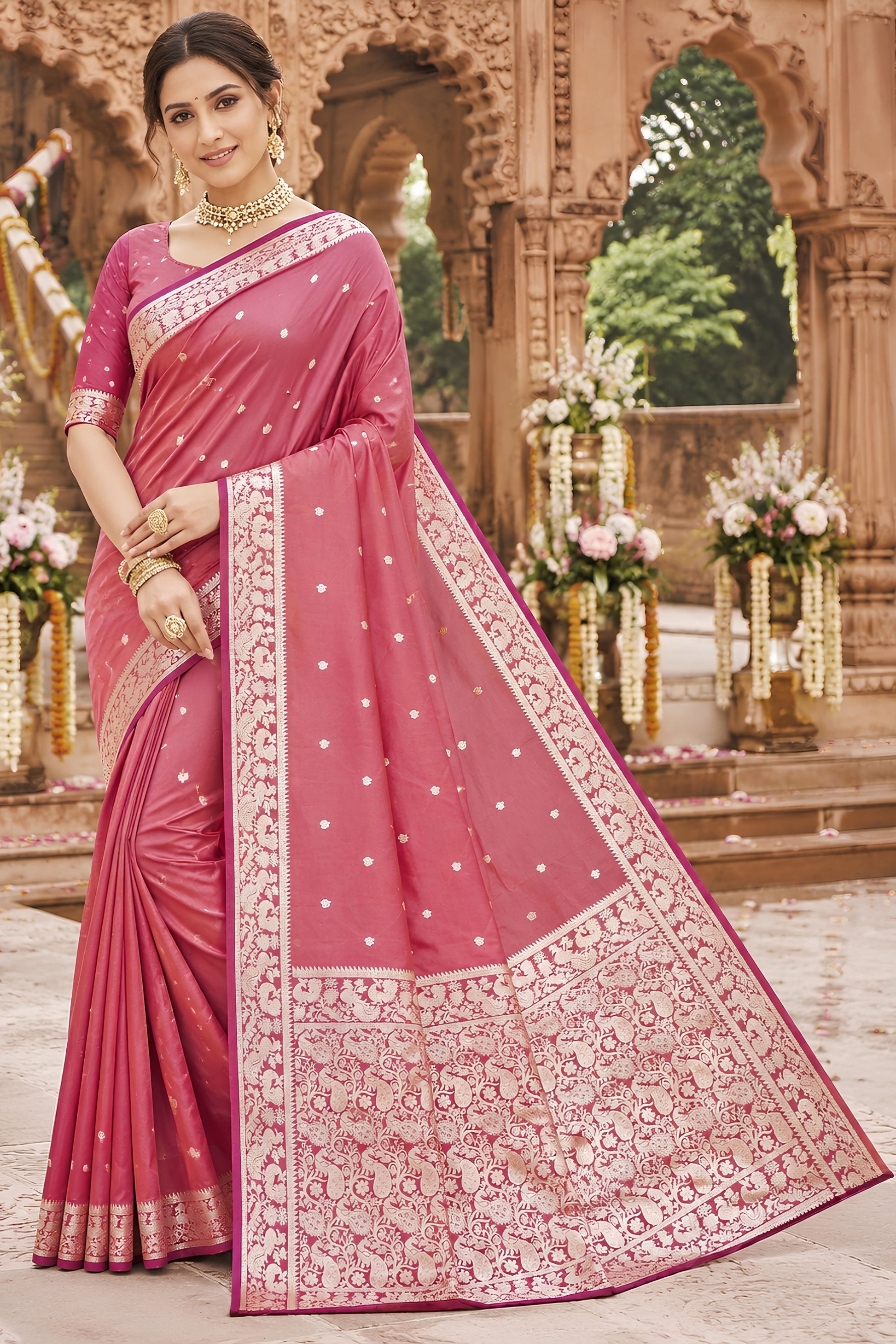 Beautiful Pink Soft Pure Banarasi Silk Saree Zari Weaving for Women