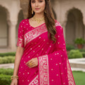 Stylish Rani Pink Soft Pure Banarasi Silk Saree Zari Weaving for Women