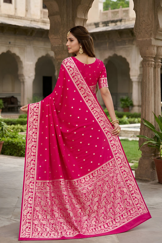 Stylish Rani Pink Soft Pure Banarasi Silk Saree Zari Weaving for Women
