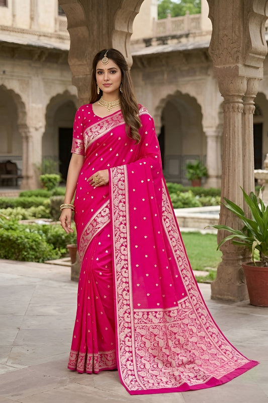 Stylish Rani Pink Soft Pure Banarasi Silk Saree Zari Weaving for Women