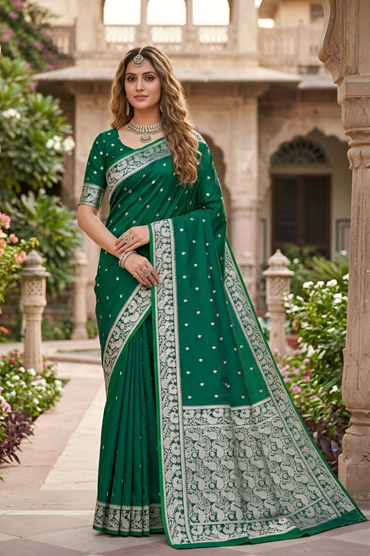 Luxury Emerald Green Soft Pure Banarasi Silk Saree Zari Weaving for Women