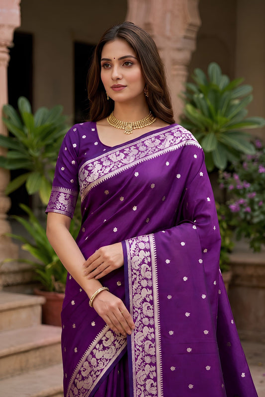 Royal Purple Soft Pure Banarasi Silk Saree Zari Weaving for Women