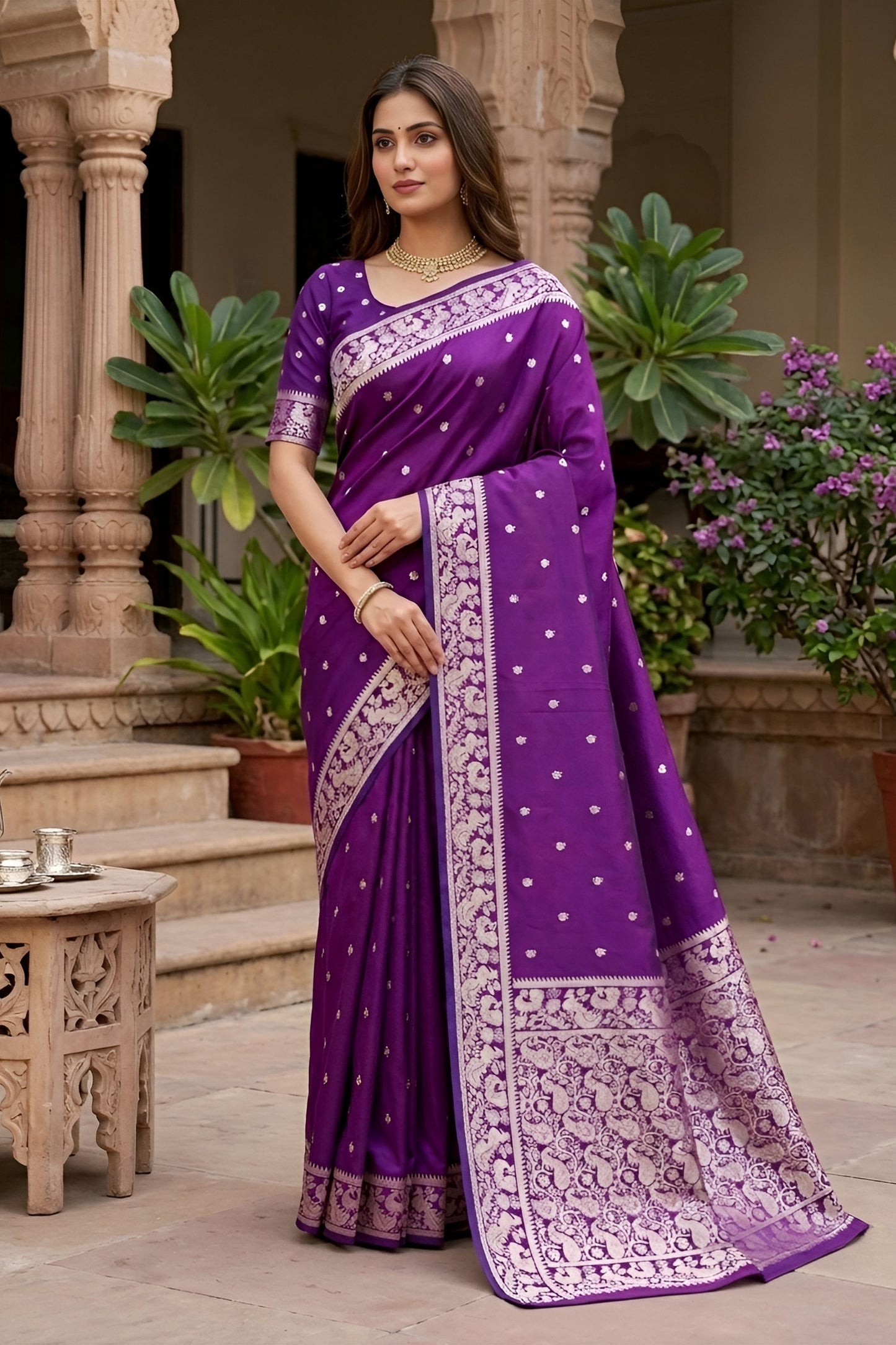 Royal Purple Soft Pure Banarasi Silk Saree Zari Weaving for Women