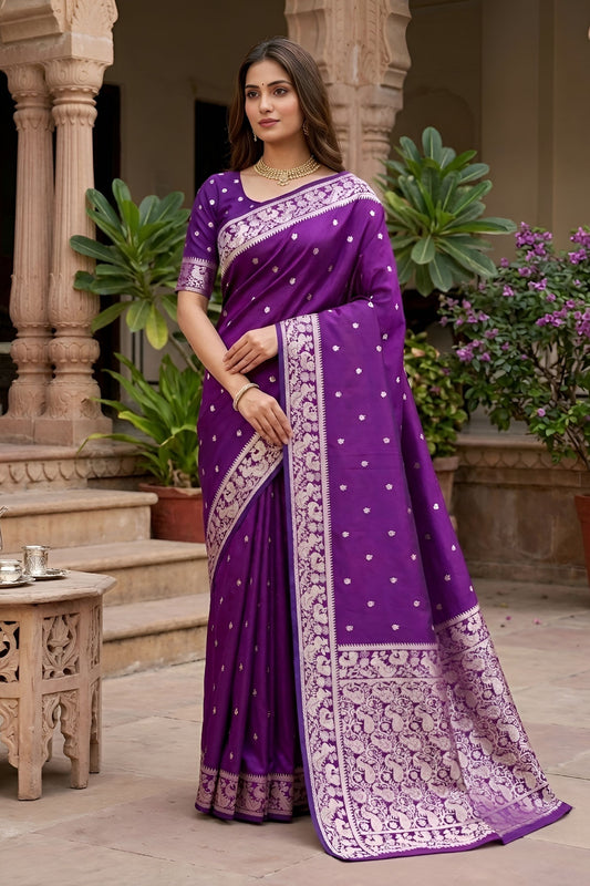 Royal Purple Soft Pure Banarasi Silk Saree Zari Weaving for Women