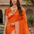 Traditional Orange Soft Pure Banarasi Silk Saree Zari Weaving for Women