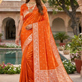 Traditional Orange Soft Pure Banarasi Silk Saree Zari Weaving for Women