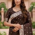 Stylish Chocolate Brown Soft Pure Banarasi Silk Saree Zari Weaving for Women