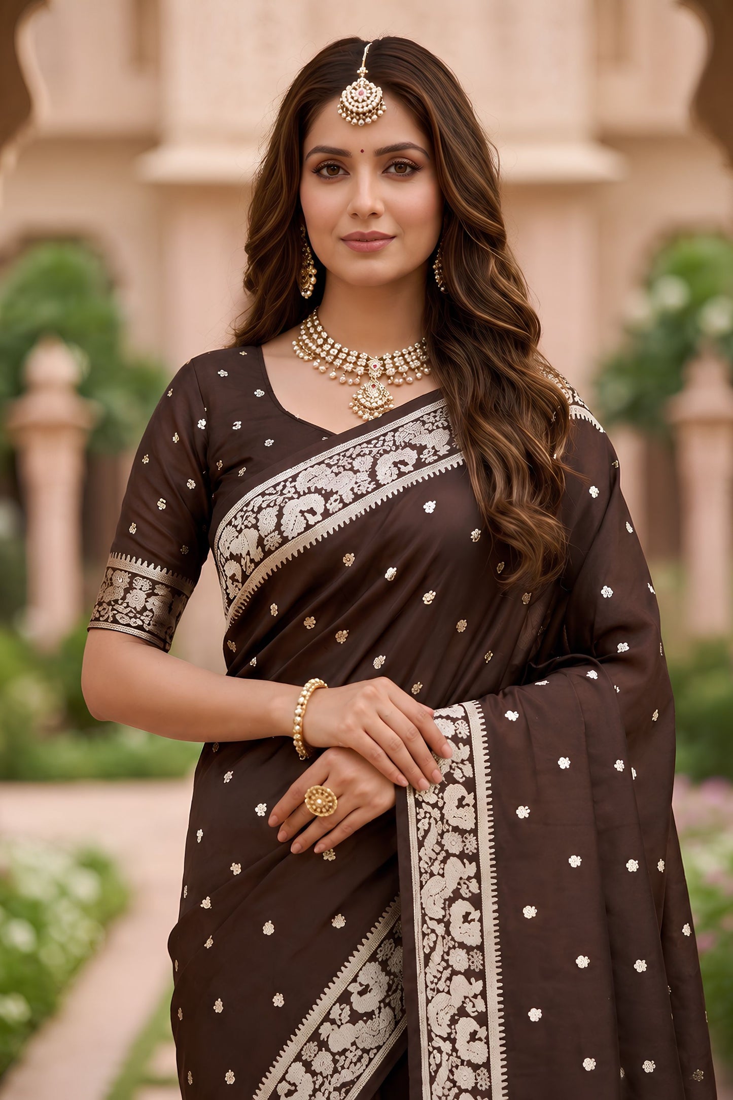 Stylish Chocolate Brown Soft Pure Banarasi Silk Saree Zari Weaving for Women