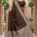 Stylish Chocolate Brown Soft Pure Banarasi Silk Saree Zari Weaving for Women