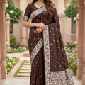Stylish Chocolate Brown Soft Pure Banarasi Silk Saree Zari Weaving for Women