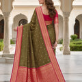 Graceful Olive Green Soft Pure Banarasi Silk Saree Zari Weaving for Women