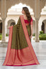 Graceful Olive Green Soft Pure Banarasi Silk Saree Zari Weaving for Women