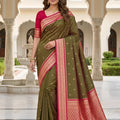 Graceful Olive Green Soft Pure Banarasi Silk Saree Zari Weaving for Women