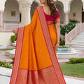 Premium Mustard Orange Soft Pure Banarasi Silk Saree Zari Weaving for Women