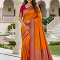 Premium Mustard Orange Soft Pure Banarasi Silk Saree Zari Weaving for Women