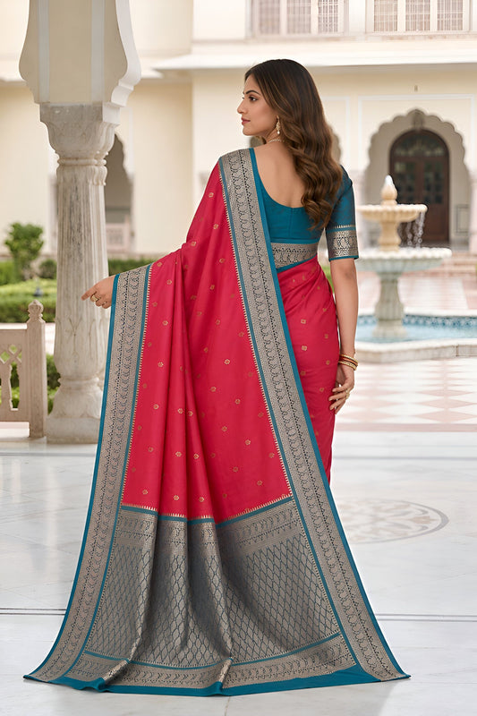 Beautiful Rani Pink Soft Pure Banarasi Silk Saree Rich Zari Weaving for Women