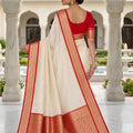 Stylish Off White Soft Pure Banarasi Silk Saree Rich Zari Weaving for Women
