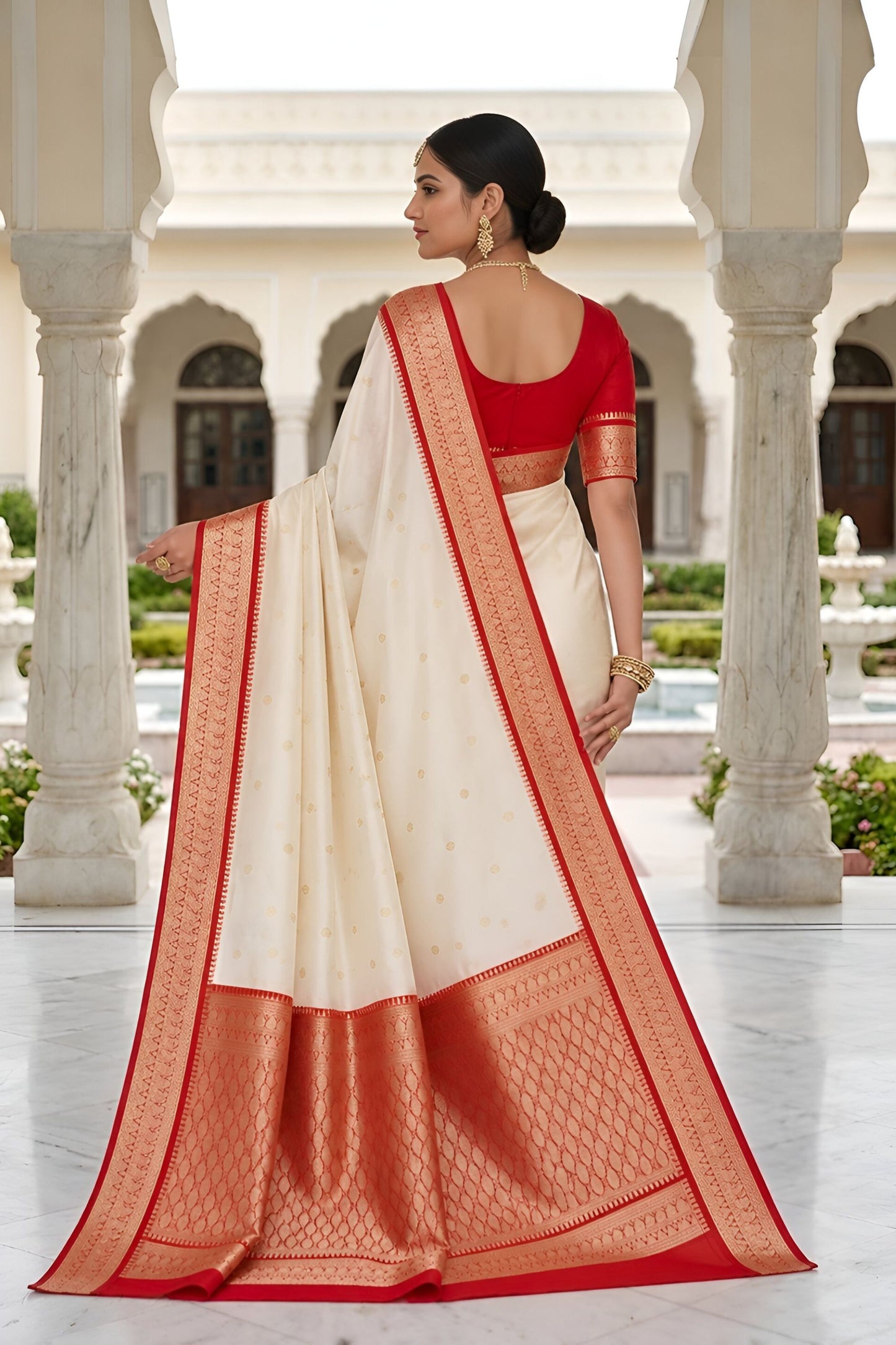 Stylish Off White Soft Pure Banarasi Silk Saree Rich Zari Weaving for Women