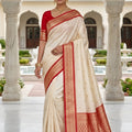 Stylish Off White Soft Pure Banarasi Silk Saree Rich Zari Weaving for Women