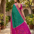 Elegant Sea Green Ikkat Silk Blend Saree Pattern Woven Work for Women