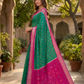 Elegant Sea Green Ikkat Silk Blend Saree Pattern Woven Work for Women