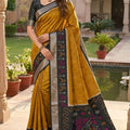 Stylish Mustard Yellow Ikkat Silk Blend Saree Woven Work for Women