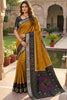Stylish Mustard Yellow Ikkat Silk Blend Saree Woven Work for Women