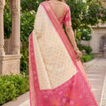 Lovely Off White Ikkat Silk Blend Saree Woven Work for Women